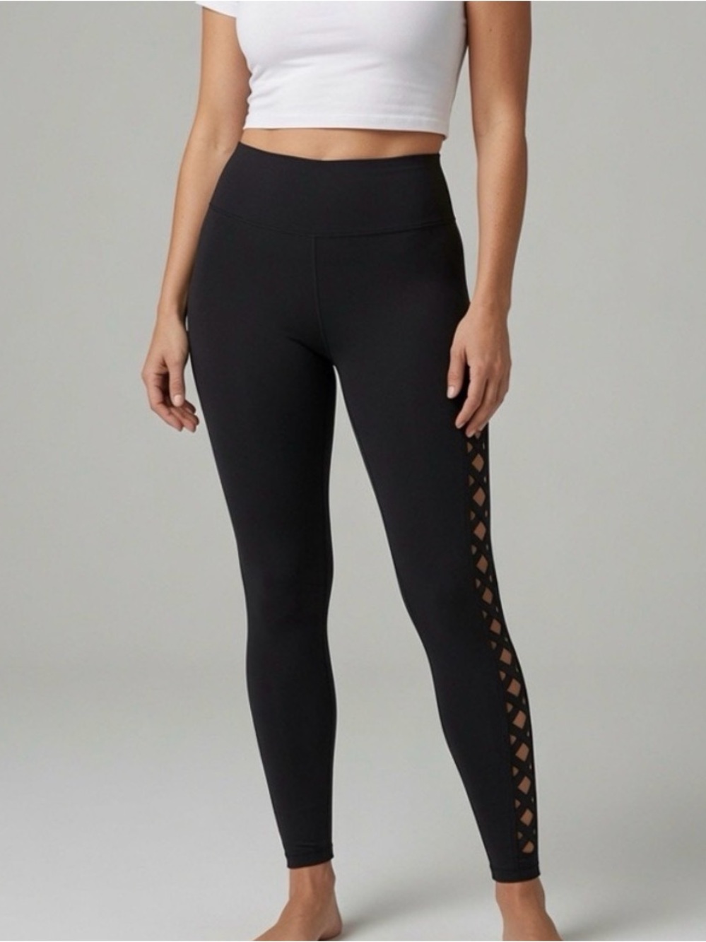 Sheila Rose Black Leggings L Criss Cross Side Detail Stretch Athleisure Yoga